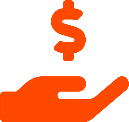 orange icon with hand and dollar sign