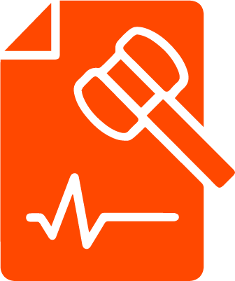 orange icon of paper and gavel